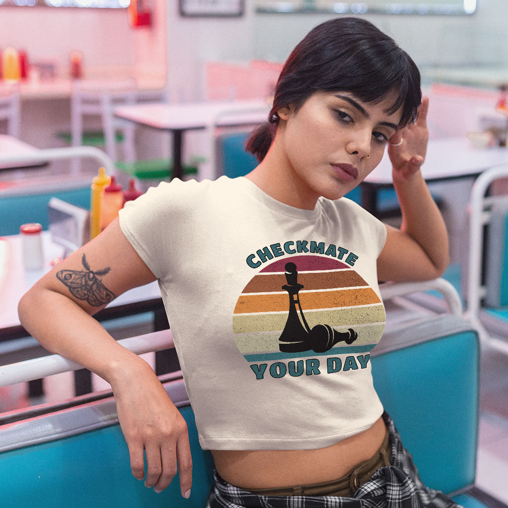 Checkmate Your Day Women's Crop Tee Shirt - Colorful Cropped T-Shirt - Printed Crop Top