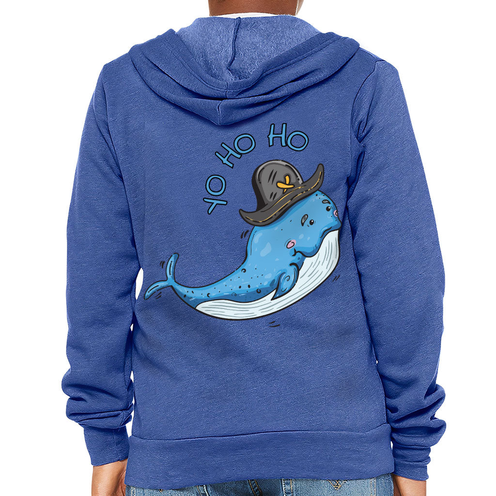 Whale Print Kids' Full-Zip Hoodie - Yo Ho Ho Hooded Sweatshirt - Graphic Kids' Hoodie