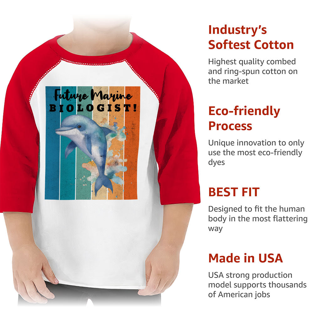 Future Marine Biologist Toddler Baseball T-Shirt - Dolphin 3/4 Sleeve T-Shirt - Printed Kids' Baseball Tee