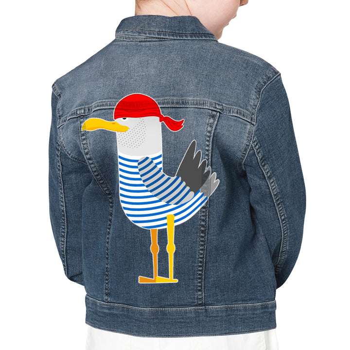 Bird Pirate Kids' Denim Jacket - Cool Jean Jacket - Printed Denim Jacket for Kids