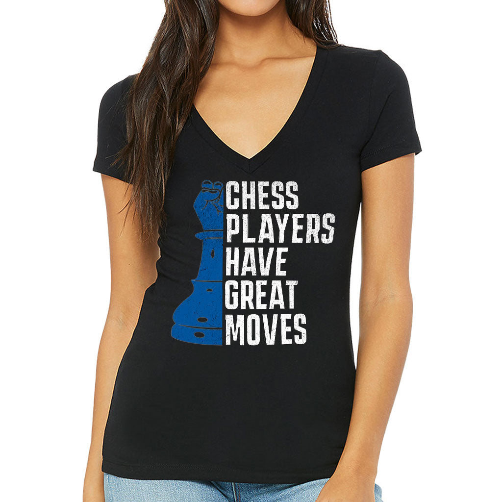 Chess Players Women's V-Neck T-Shirt - Cool Design V-Neck Tee - Word Design T-Shirt