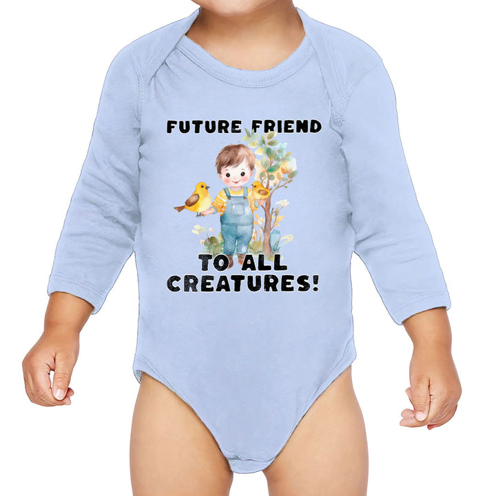 Future Friend for All Creatures Baby Long Sleeve Onesie - Cute Baby Long Sleeve Bodysuit - Colorful Baby One-Piece