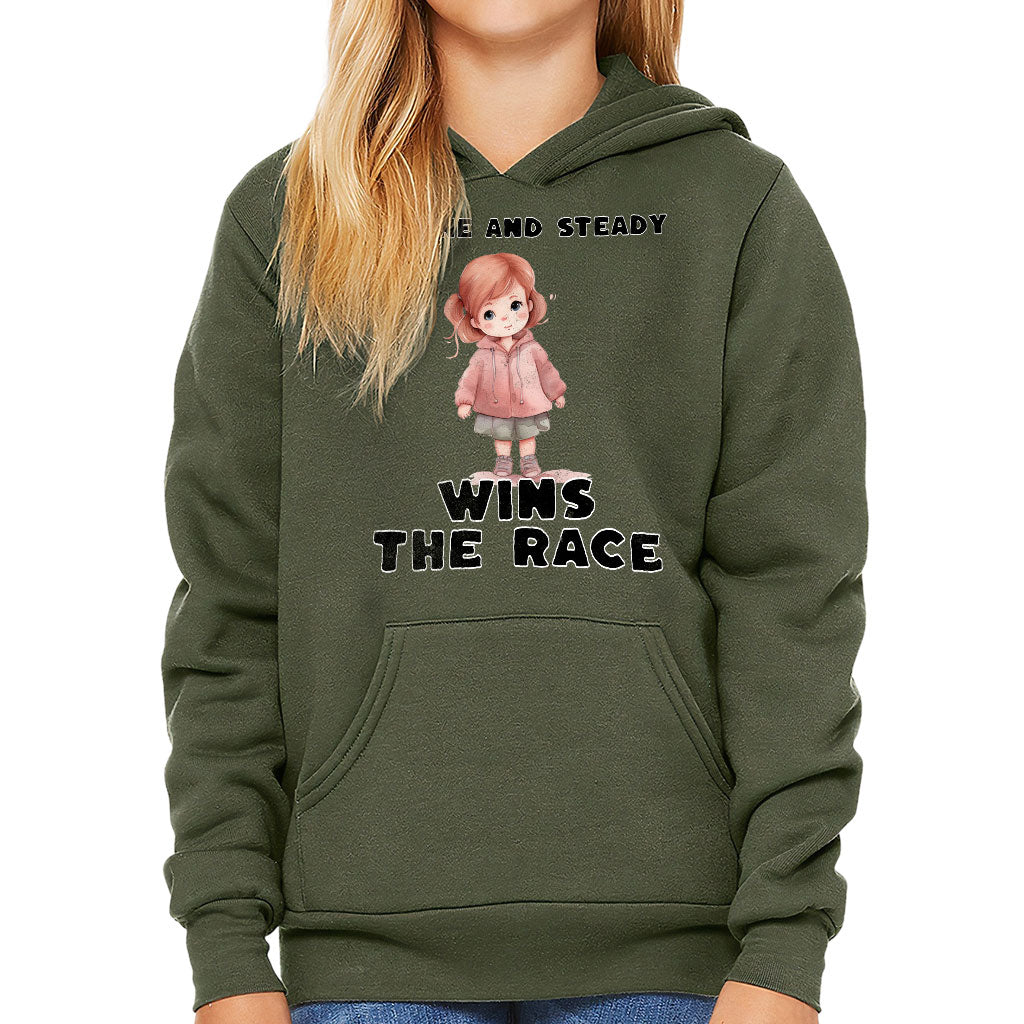 Serene and Steady Kids' Sponge Fleece Hoodie - Cute Girl Graphic Kids' Hoodie - Word Design Hoodie for Kids