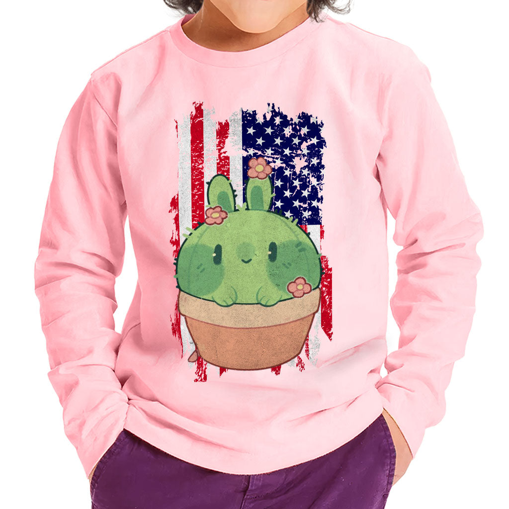 Little Cactus Toddler Long Sleeve T-Shirt - Flag Kids' T-Shirt - Themed Long Sleeve Tee
