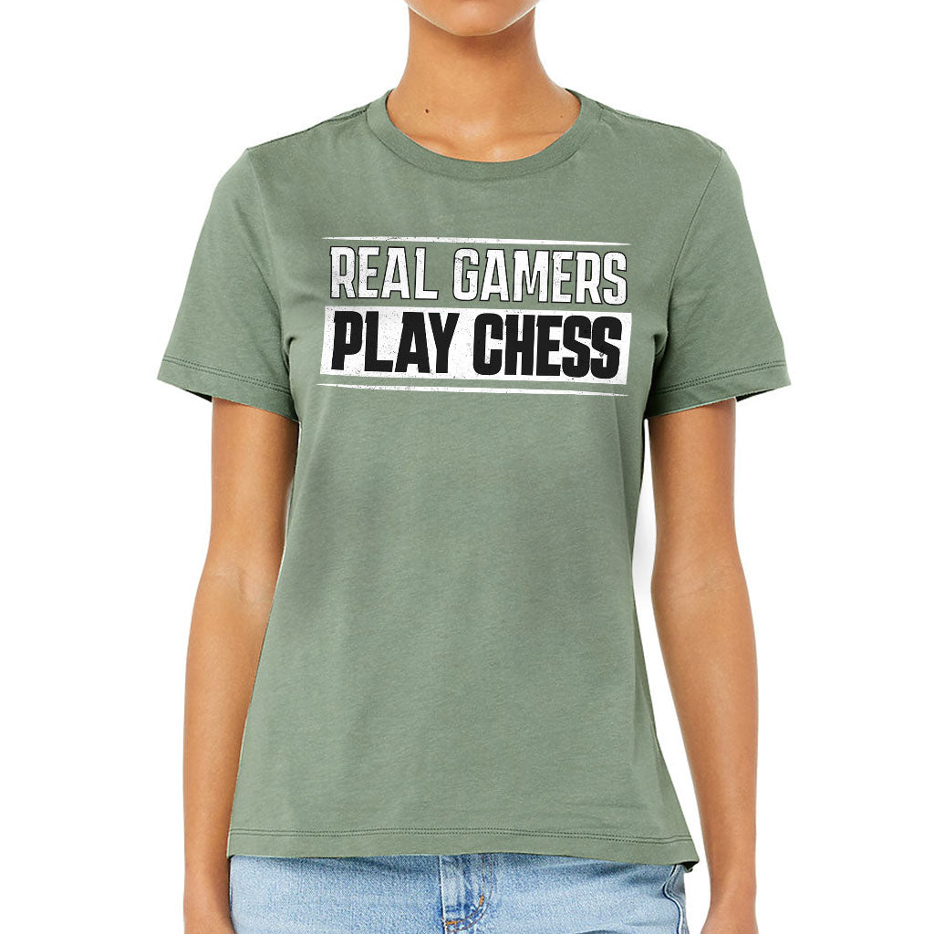 Real Gamers Women's T-Shirt - Word Graphic T-Shirt - Graphic Relaxed Tee