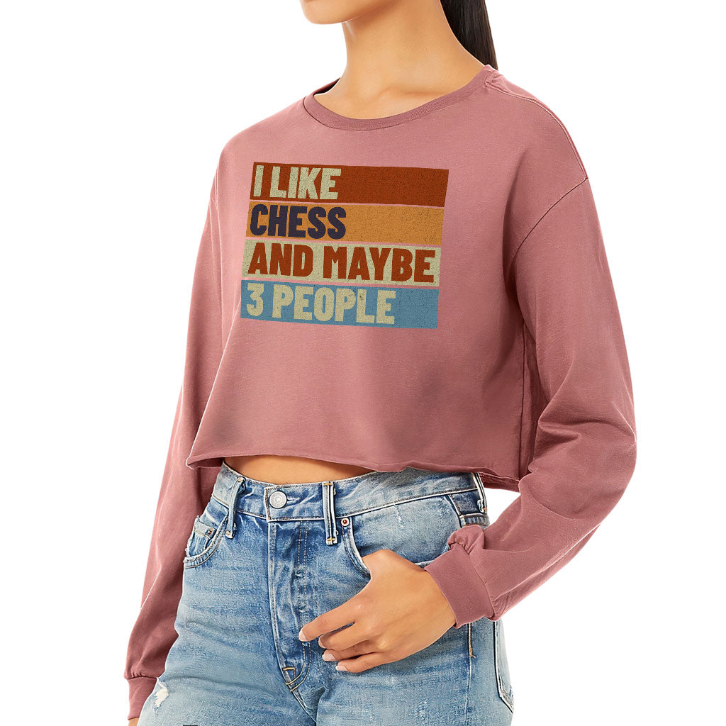 I Like Chess Cropped Long Sleeve T-Shirt - Colorful Women's T-Shirt - Art Long Sleeve Tee