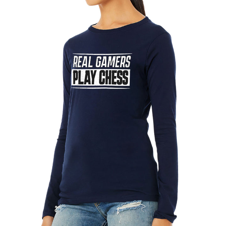 Real Gamers Women's Long Sleeve T-Shirt - Word Graphic Long Sleeve Tee - Graphic T-Shirt