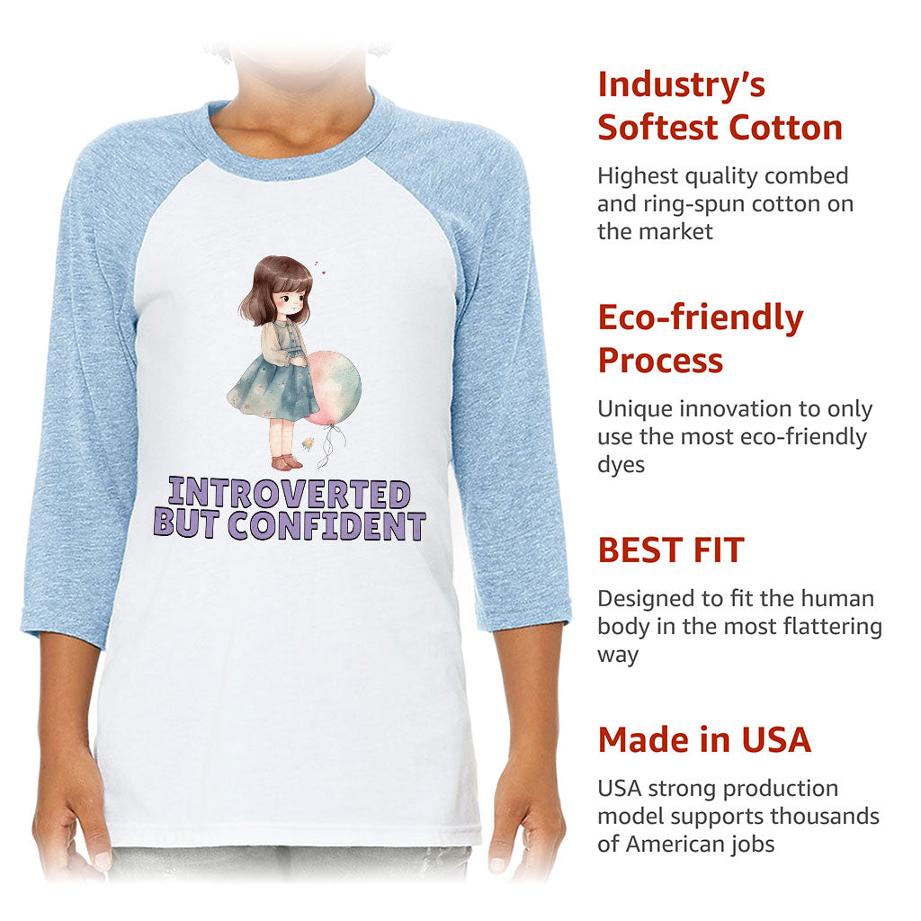 Introverted but Confident Kids' Baseball T-Shirt - Little Girl 3/4 Sleeve T-Shirt - Graphic Baseball Tee