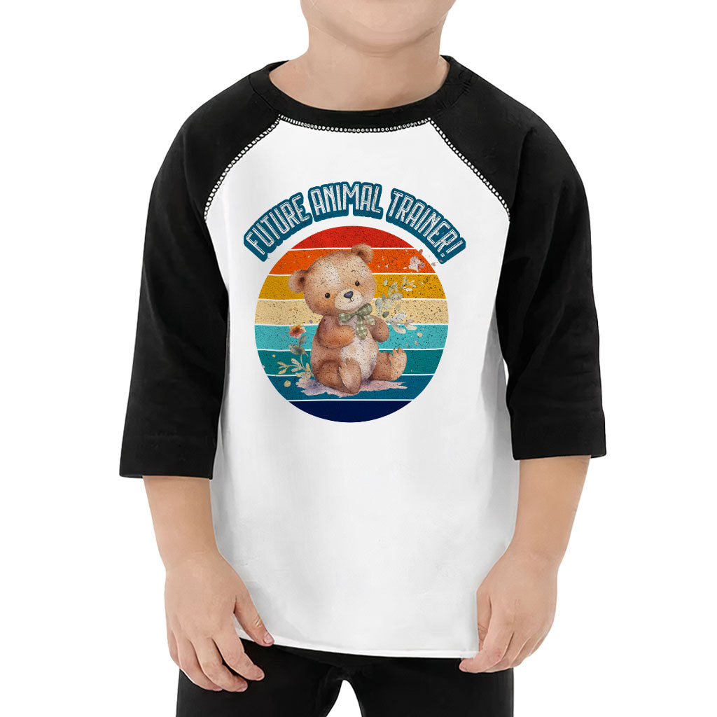 Future Animal Trainer Toddler Baseball T-Shirt - Teddy Bear 3/4 Sleeve T-Shirt - Printed Kids' Baseball Tee