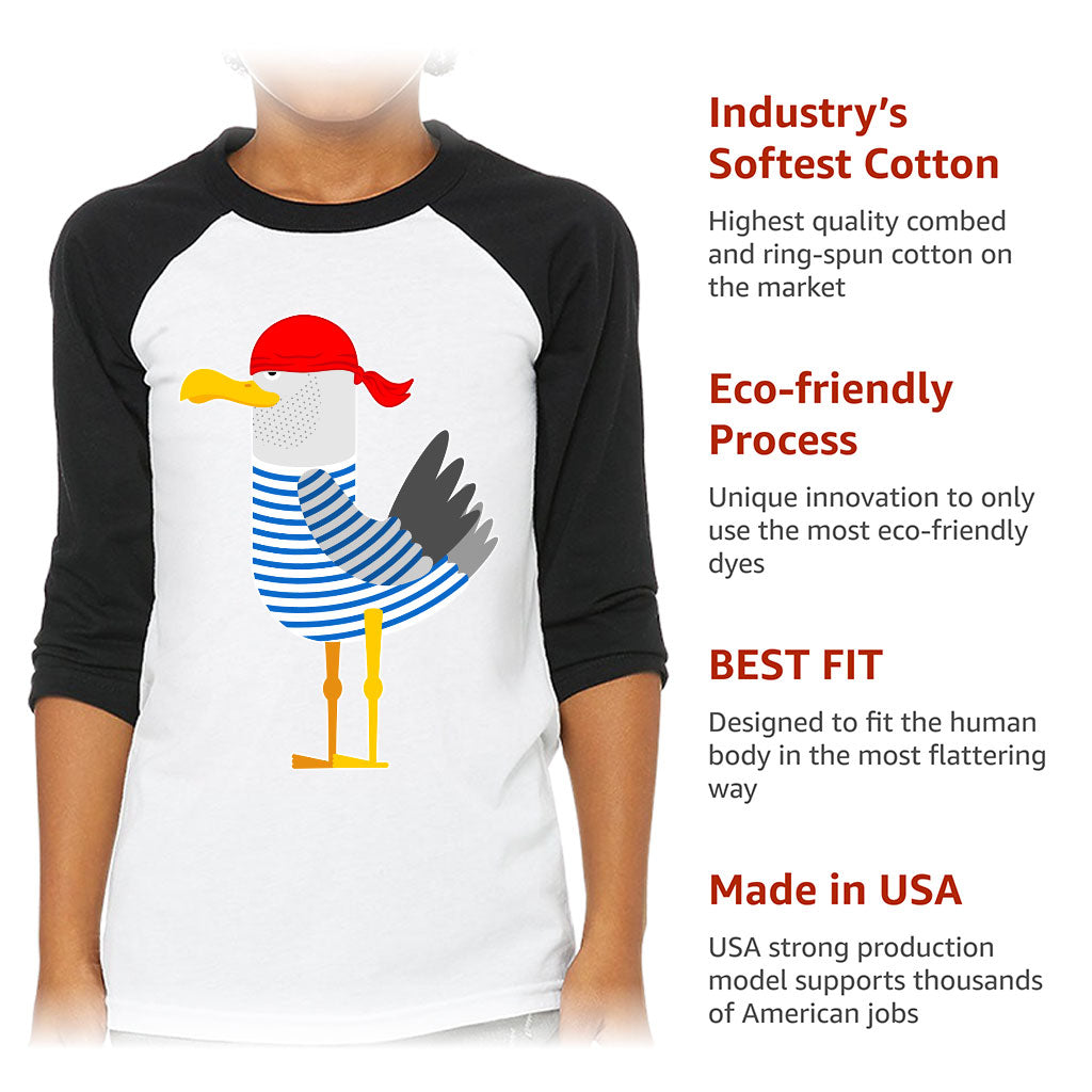 Bird Pirate Kids' Baseball T-Shirt - Cool 3/4 Sleeve T-Shirt - Printed Baseball Tee