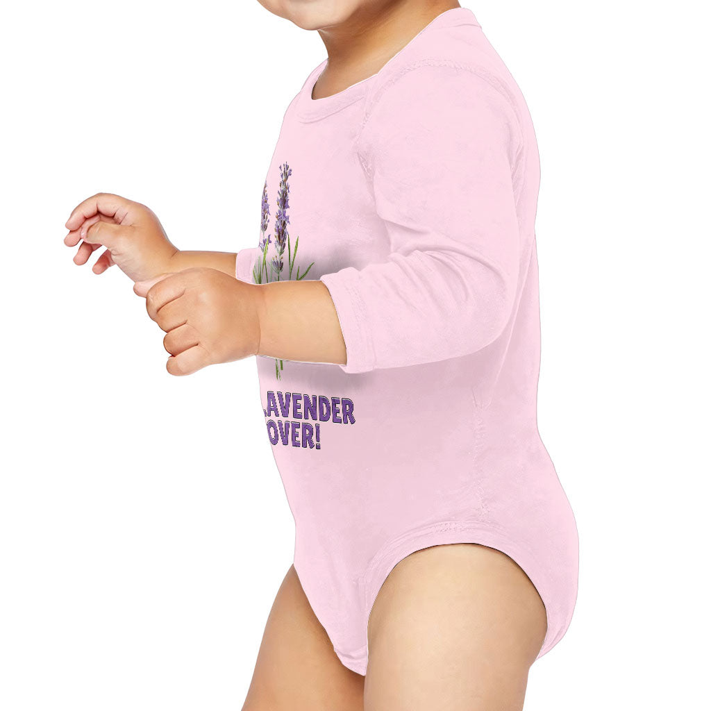 Lil' Lavender Lover Baby Long Sleeve Onesie - Flower Themed Baby Long Sleeve Bodysuit - Graphic Baby One-Piece