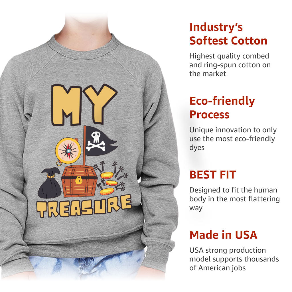 My Treasure Kids' Raglan Sweatshirt - Pirate Design Sponge Fleece Sweatshirt - Colorful Sweatshirt