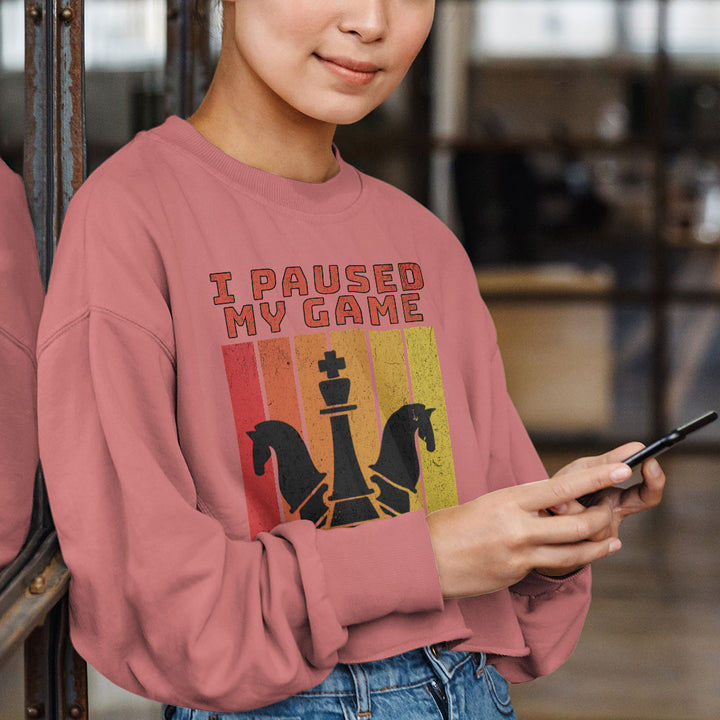I Paused My Game to Be Here Cropped Long Sleeve T-Shirt - Chess Graphic Women's T-Shirt - Printed Long Sleeve Tee