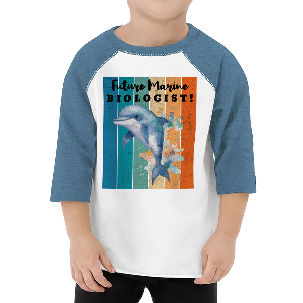 Future Marine Biologist Toddler Baseball T-Shirt - Dolphin 3/4 Sleeve T-Shirt - Printed Kids' Baseball Tee