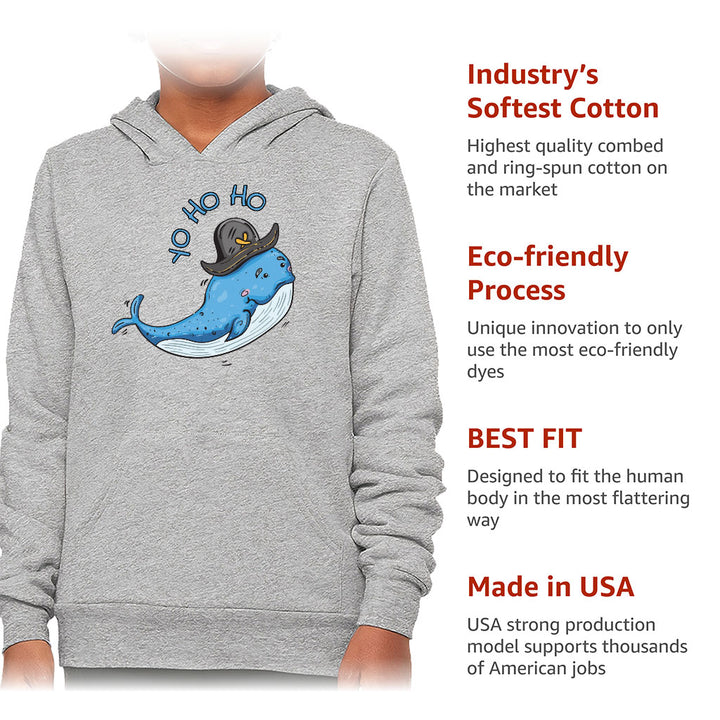 Whale Print Kids' Sponge Fleece Hoodie - Yo Ho Ho Kids' Hoodie - Graphic Hoodie for Kids