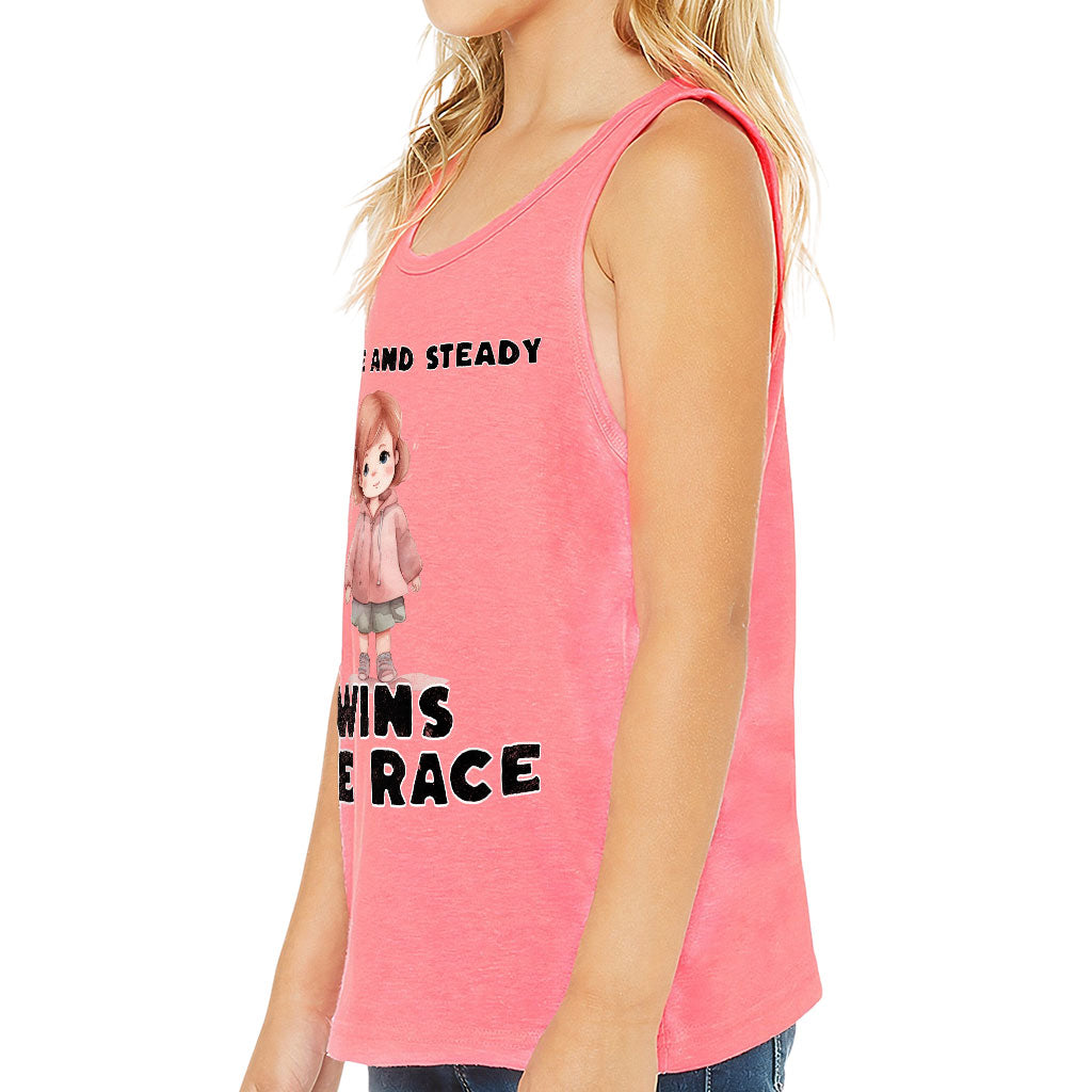 Serene and Steady Kids' Jersey Tank - Cute Girl Graphic Sleeveless T-Shirt - Word Design Kids' Tank Top