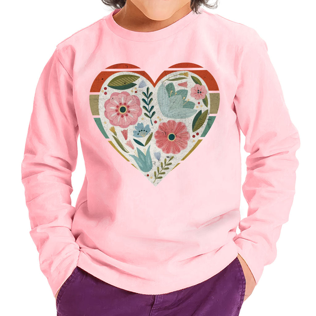 Flower Heart Toddler Long Sleeve T-Shirt - Colorful Kids' T-Shirt - Printed Long Sleeve Tee