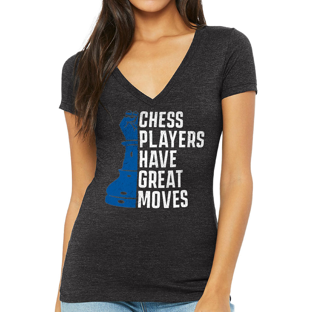Chess Players Women's V-Neck T-Shirt - Cool Design V-Neck Tee - Word Design T-Shirt