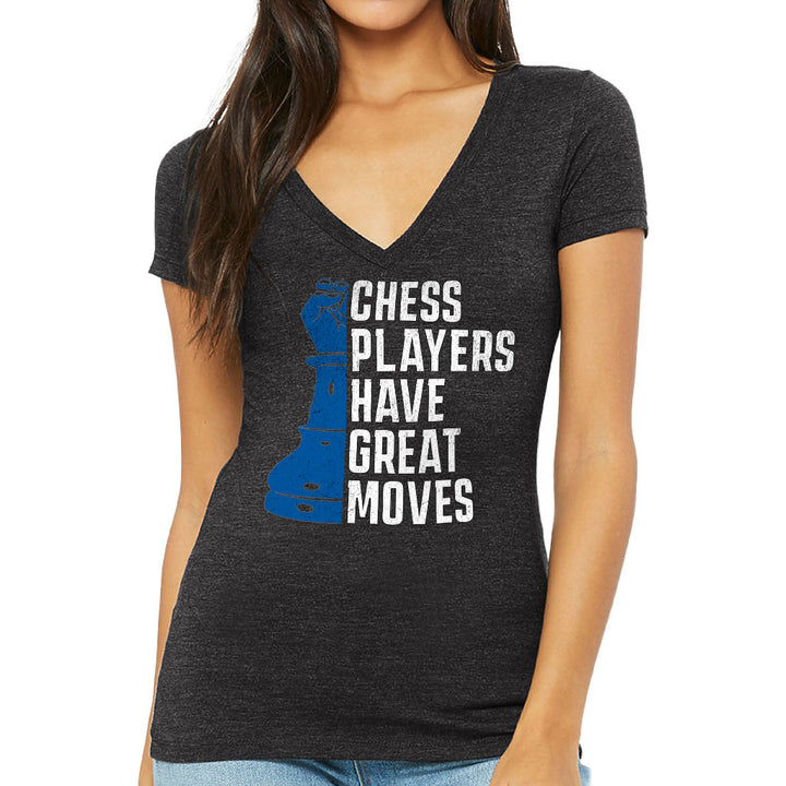 Chess Players Women's V-Neck T-Shirt - Cool Design V-Neck Tee - Word Design T-Shirt