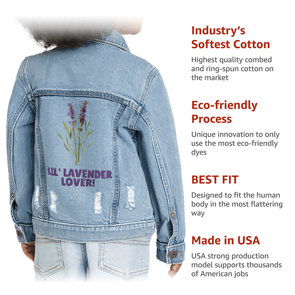 Lil' Lavender Lover Toddler Denim Jacket - Flower Themed Jean Jacket - Graphic Denim Jacket for Kids