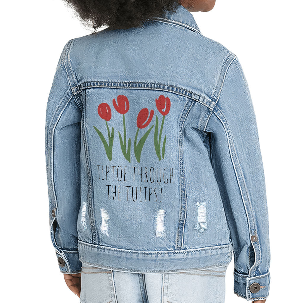Tiptoe Through the Tulips Toddler Denim Jacket - Graphic Jean Jacket - Colorful Denim Jacket for Kids