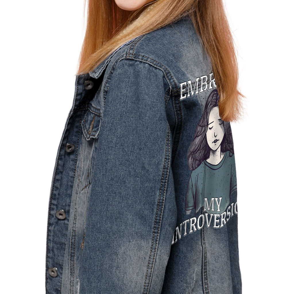 Embracing My Introversion Kids' Denim Jacket - Cute Print Jean Jacket - Printed Denim Jacket for Kids