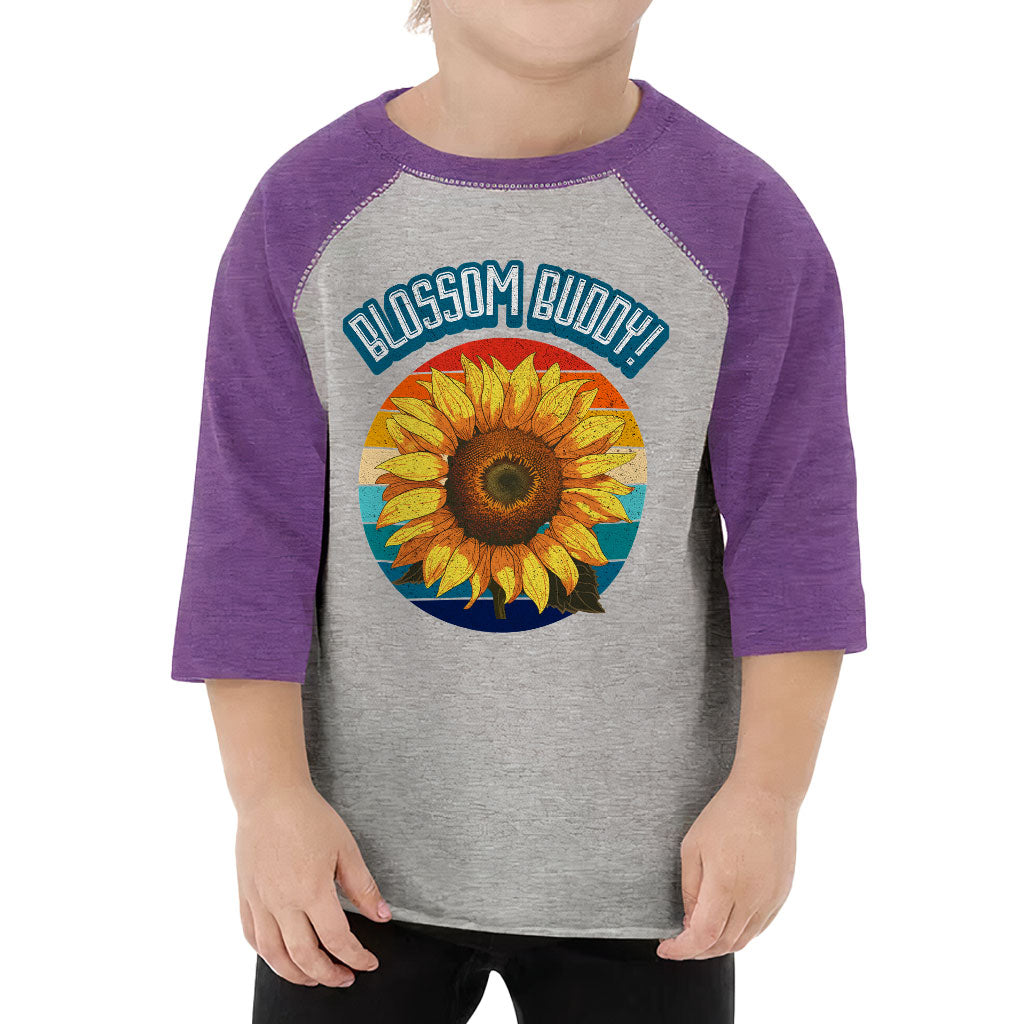 Blossom Buddy Toddler Baseball T-Shirt - Flower 3/4 Sleeve T-Shirt - Plant Kids' Baseball Tee