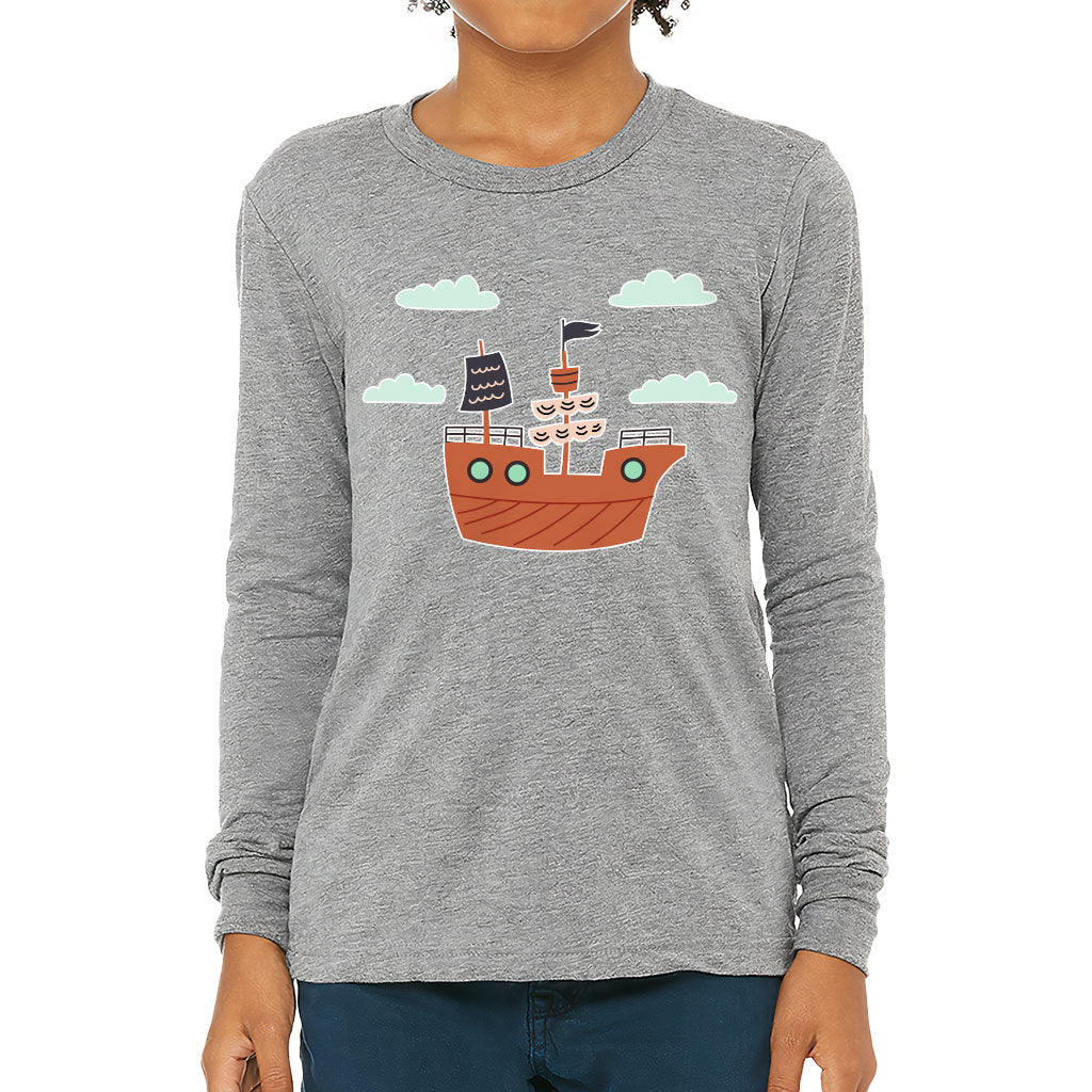 Pirate Ship Kids' Long Sleeve T-Shirt - Themed T-Shirt - Bright Art Long Sleeve Tee