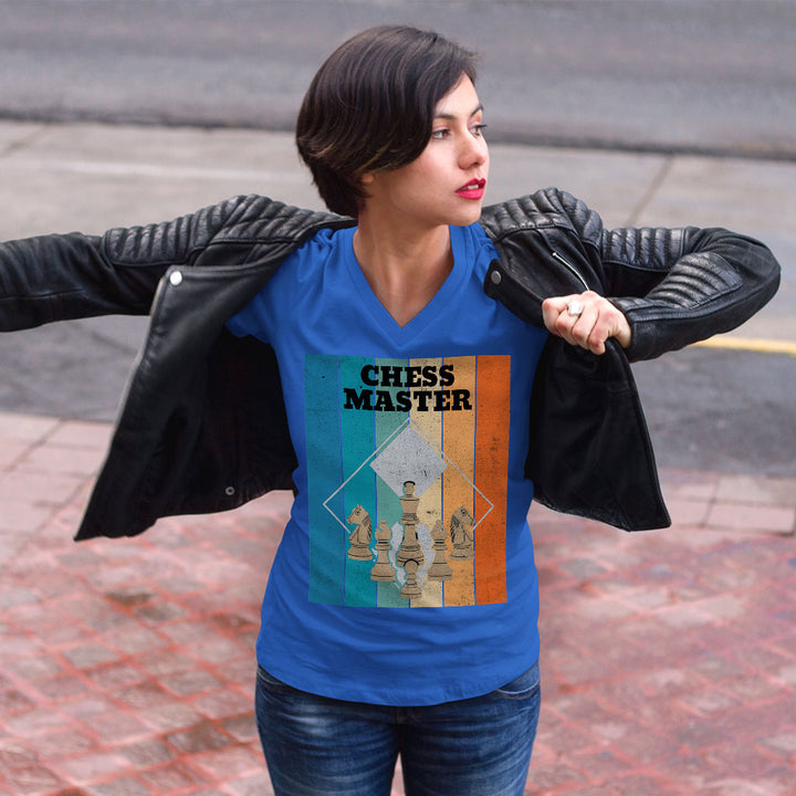 Chess Master Women's V-Neck T-Shirt - Board Game V-Neck Tee - Art T-Shirt