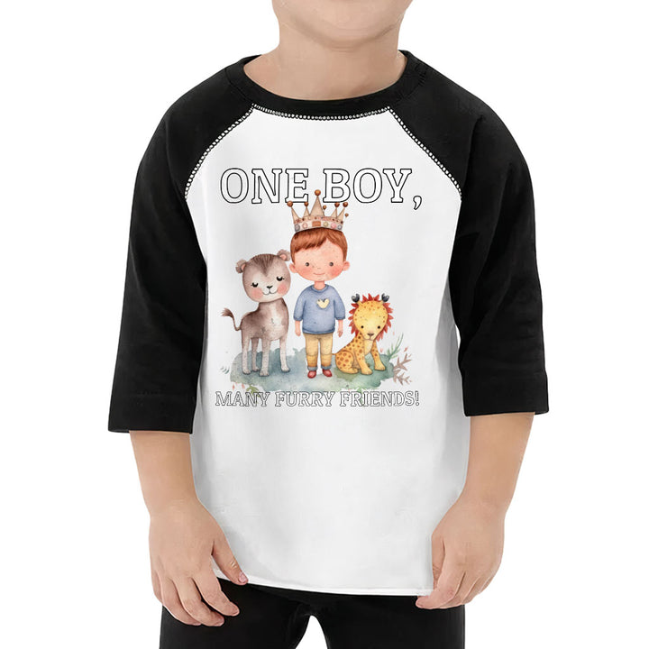 Many Furry Friends Toddler Baseball T-Shirt - Animal Lover 3/4 Sleeve T-Shirt - Graphic Kids' Baseball Tee