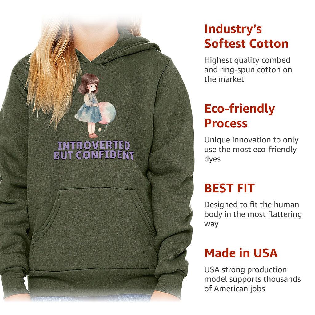 Introverted but Confident Kids' Sponge Fleece Hoodie - Little Girl Kids' Hoodie - Graphic Hoodie for Kids