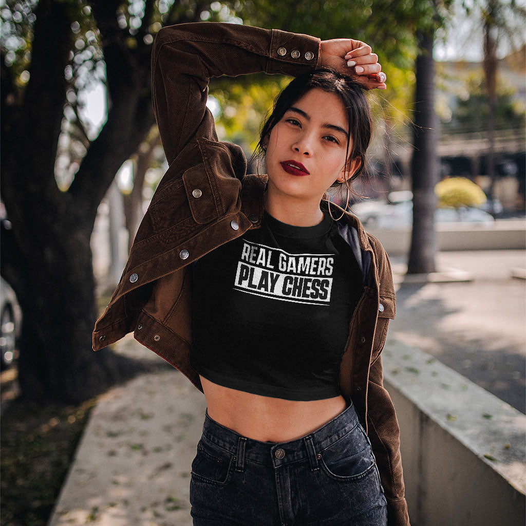 Real Gamers Women's Cropped T-Shirt - Word Graphic Crop Top - Graphic Cropped Tee