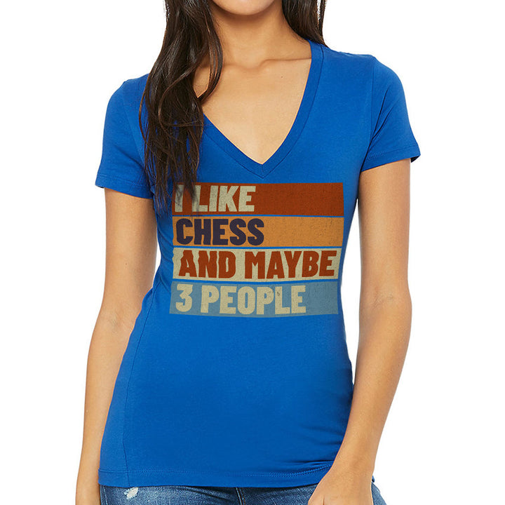 I Like Chess Women's V-Neck T-Shirt - Colorful V-Neck Tee - Art T-Shirt