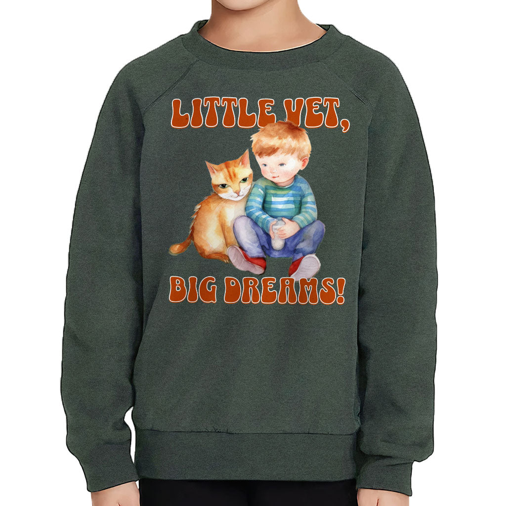 Little Vet Big Dream Toddler Raglan Sweatshirt - Cat Sponge Fleece Sweatshirt - Animal Lover Kids' Sweatshirt