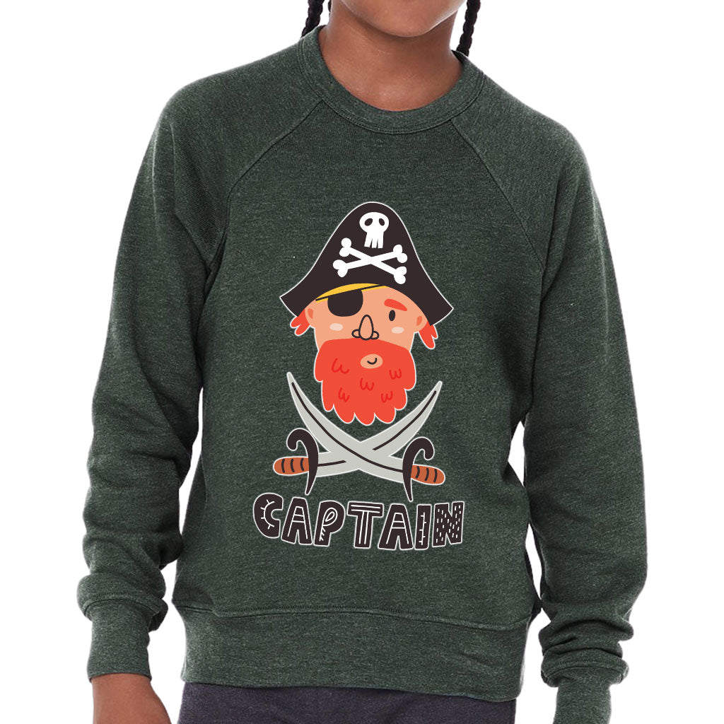 Captain Kids' Raglan Sweatshirt - Pirate Themed Sponge Fleece Sweatshirt - Cool Sweatshirt