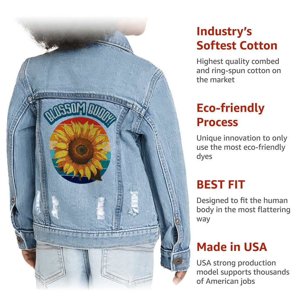 Blossom Buddy Toddler Denim Jacket - Flower Jean Jacket - Plant Denim Jacket for Kids