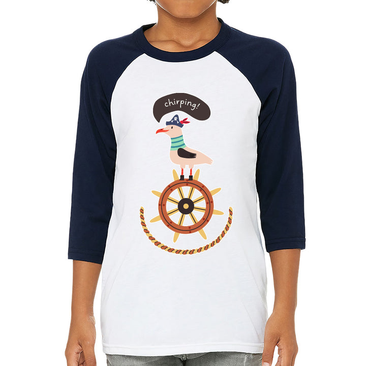 Sea Ship Themed Kids' Baseball T-Shirt - Bird 3/4 Sleeve T-Shirt - Printed Baseball Tee