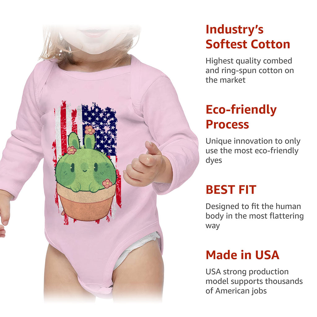 Little Cactus Baby Long Sleeve Onesie - Flag Baby Long Sleeve Bodysuit - Themed Baby One-Piece