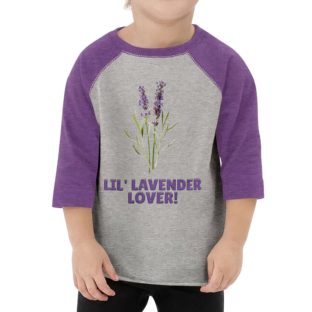 Lil' Lavender Lover Toddler Baseball T-Shirt - Flower Themed 3/4 Sleeve T-Shirt - Graphic Kids' Baseball Tee