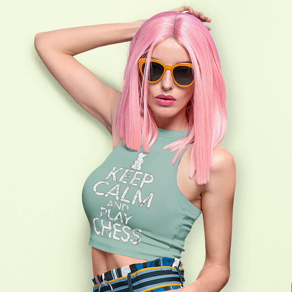 Keep Calm and Play Chess Racerback Cropped Tank - Cool Saying Women's Tank - Graphic Tank Top