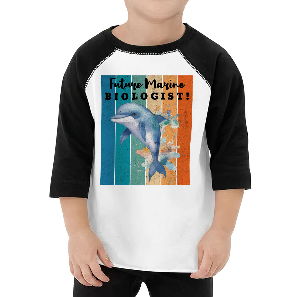 Future Marine Biologist Toddler Baseball T-Shirt - Dolphin 3/4 Sleeve T-Shirt - Printed Kids' Baseball Tee