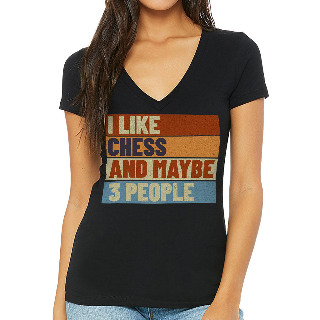 I Like Chess Women's V-Neck T-Shirt - Colorful V-Neck Tee - Art T-Shirt