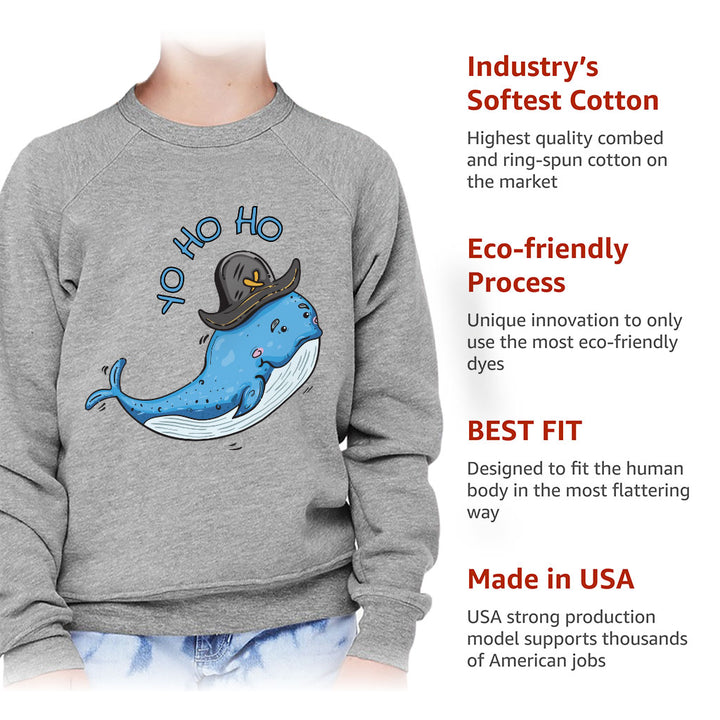 Whale Print Kids' Raglan Sweatshirt - Yo Ho Ho Sponge Fleece Sweatshirt - Graphic Sweatshirt