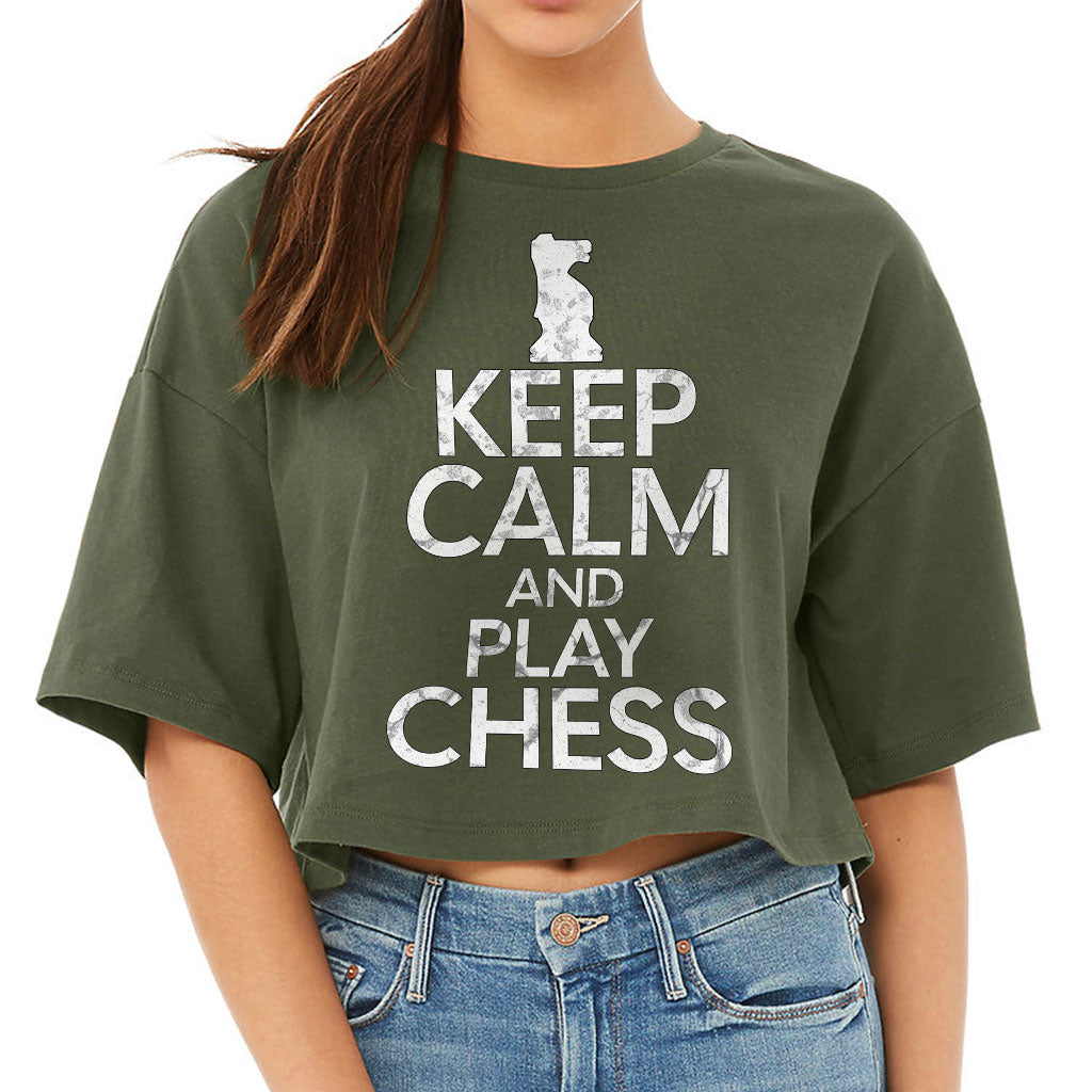 Keep Calm and Play Chess Women's Crop Tee Shirt - Cool Saying Cropped T-Shirt - Graphic Crop Top