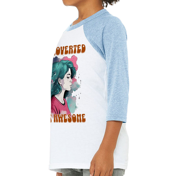 Introverted but Awesome Kids' Baseball T-Shirt - Watercolor 3/4 Sleeve T-Shirt - Graphic Baseball Tee
