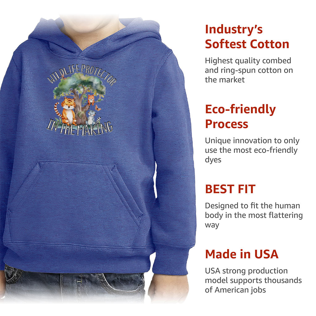 Wildlife Protector Toddler Pullover Hoodie - Animals Sponge Fleece Hoodie - Themed Hoodie for Kids