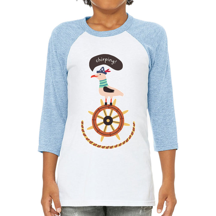 Sea Ship Themed Kids' Baseball T-Shirt - Bird 3/4 Sleeve T-Shirt - Printed Baseball Tee