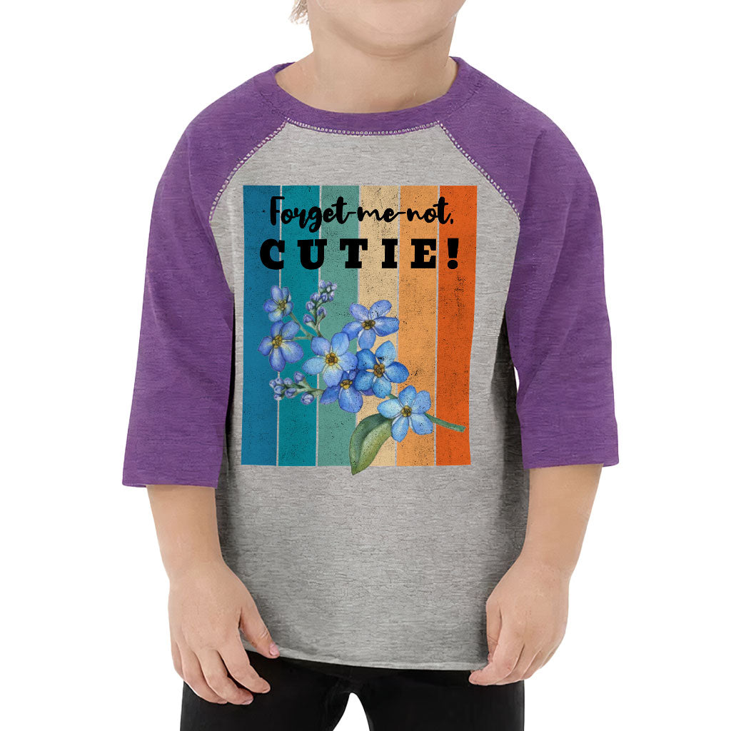 Forget-me-not Cutie Toddler Baseball T-Shirt - Vintage 3/4 Sleeve T-Shirt - Bright Kids' Baseball Tee
