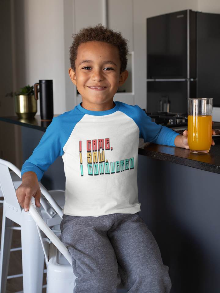 I Came I Saw I Conquered Toddler Baseball T-Shirt - Cool 3/4 Sleeve T-Shirt - Best Selling Kids' Baseball Tee